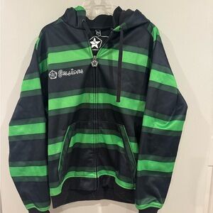 Sessions Jacket Men’s Black Green Striped Softshell  Hoodie Ski Snow Size M
